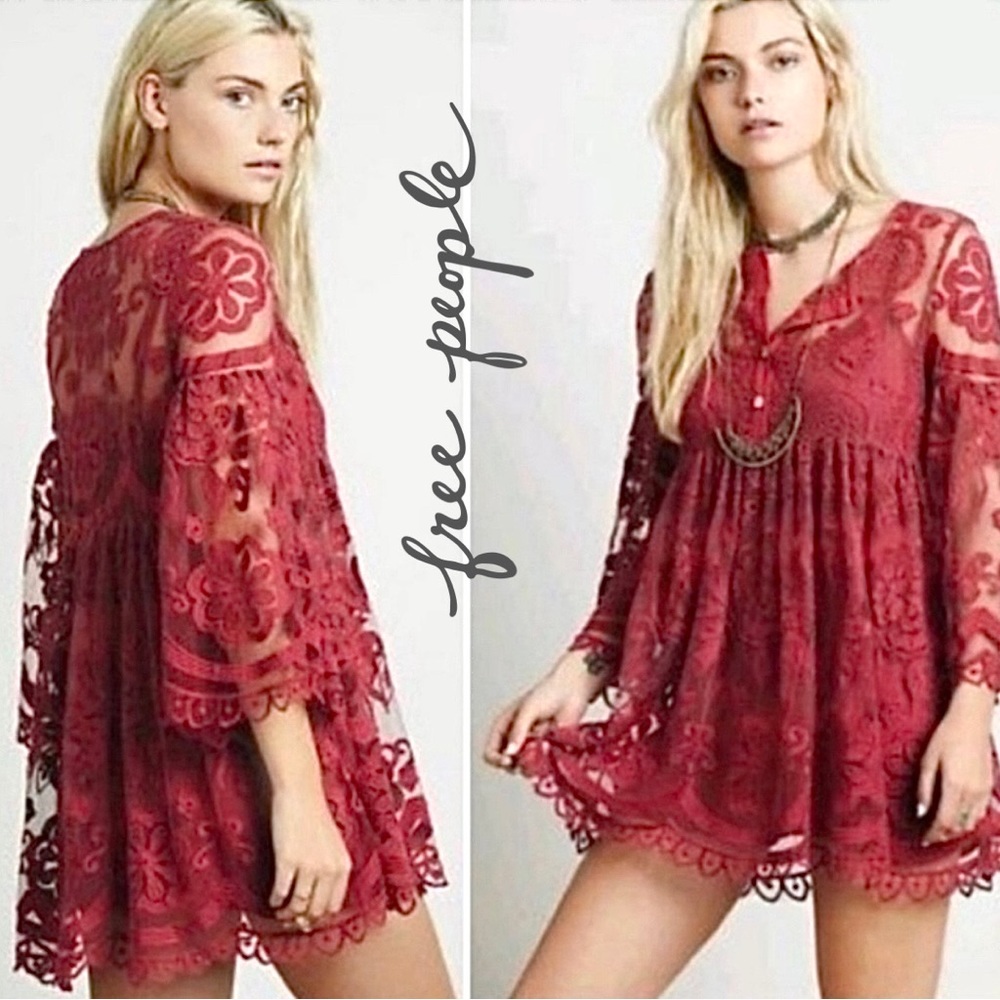 Free People x Jen’s Pirate Booty Boho Lace Embroidered Mini Tunic Dress